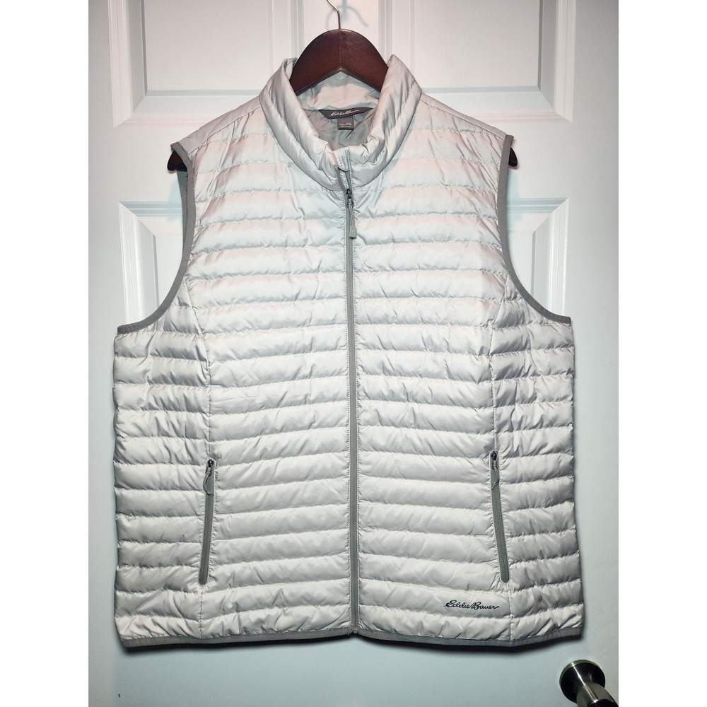 Eddie Bauer 700 Down Puffer Vest Womens XXL Light Gray Full Zip Quilted Outdoor